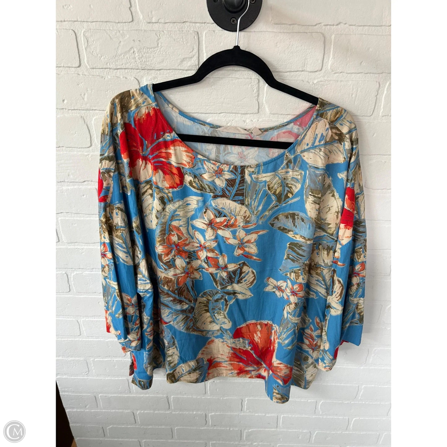 Top Short Sleeve By Soft Surroundings In Blue & Tan, Size: 2x