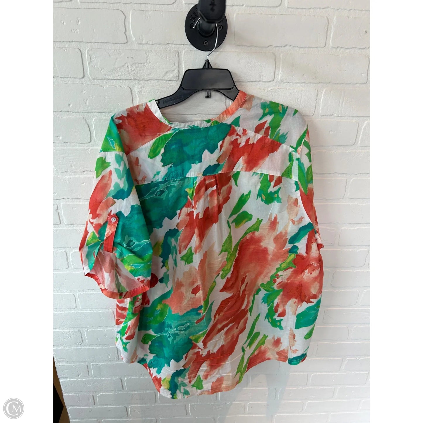 Top Short Sleeve By Not Your Daughters Jeans In Green & Pink, Size: 2x
