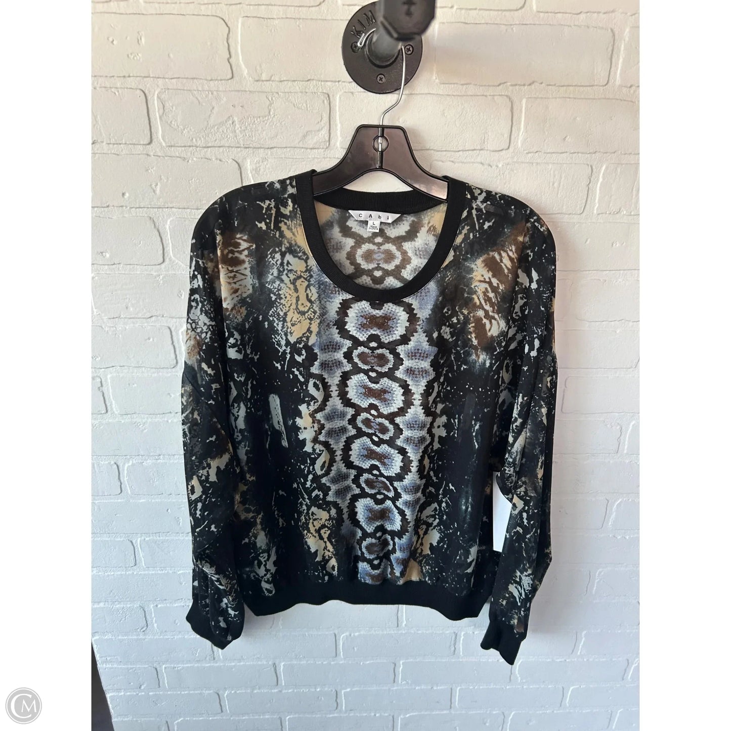 Top Long Sleeve By Cabi In Black & Blue, Size: L