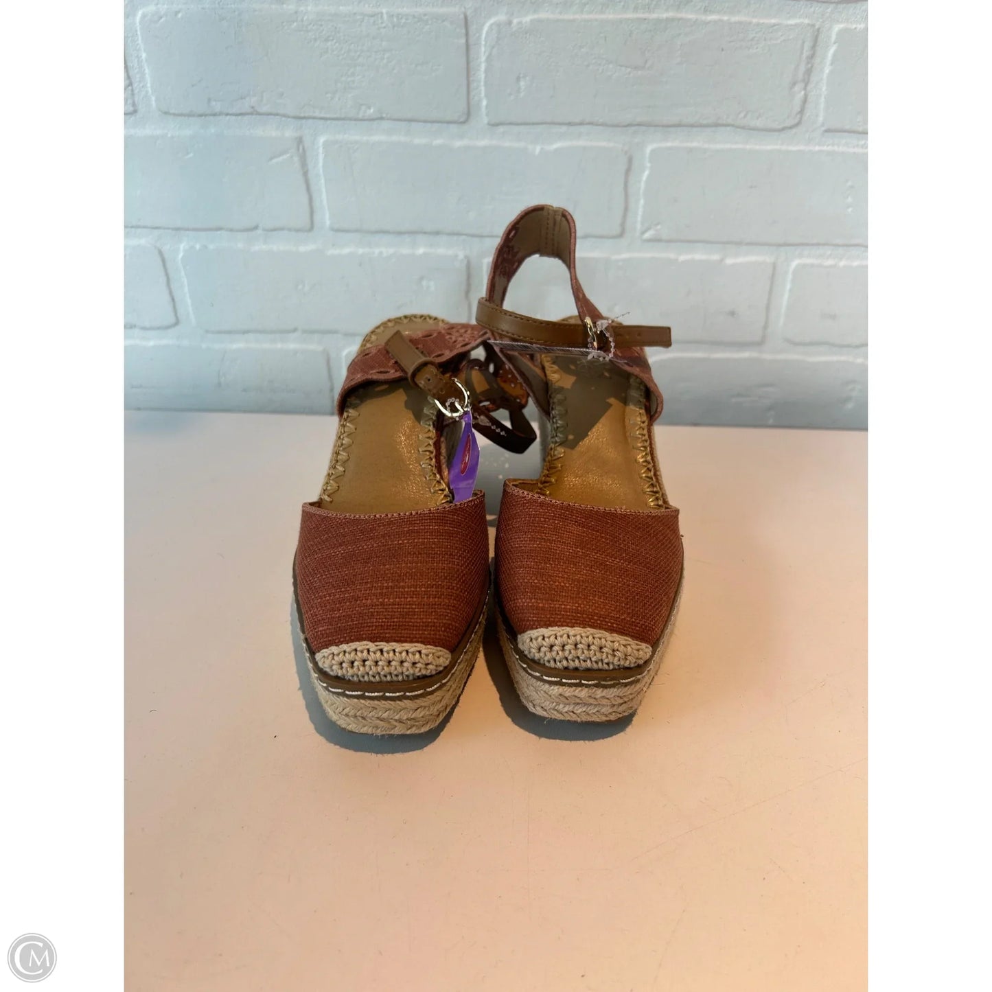Sandals Heels Block By Crown Vintage In Red & Tan, Size: 6