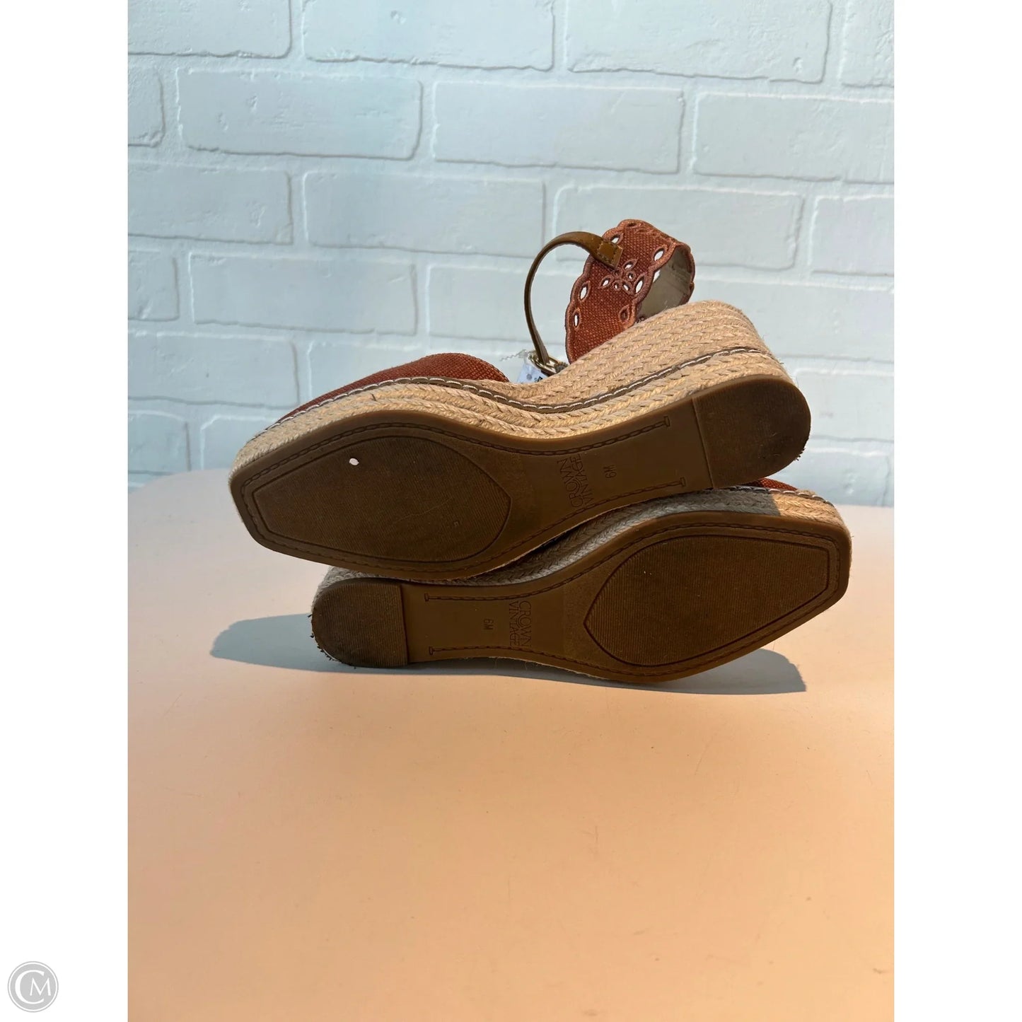 Sandals Heels Block By Crown Vintage In Red & Tan, Size: 6