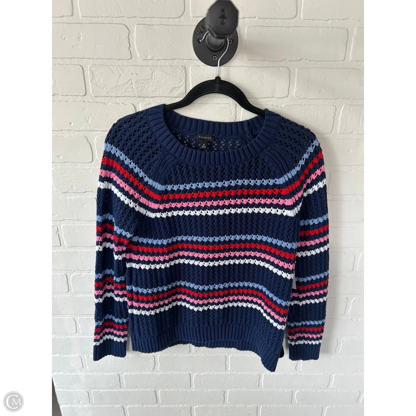 Sweater By Talbots In Blue & White, Size: M