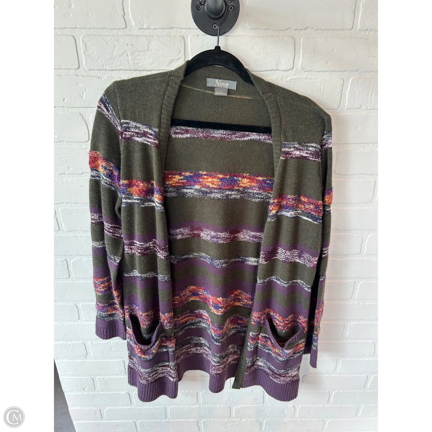 Sweater Cardigan By Natural Reflections In Green & Purple, Size: M