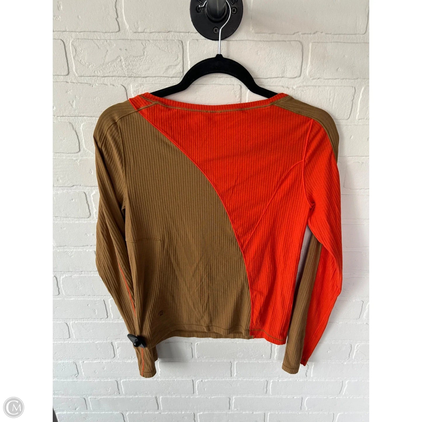 Athletic Top Long Sleeve Crewneck By Lululemon In Orange & Tan, Size: S