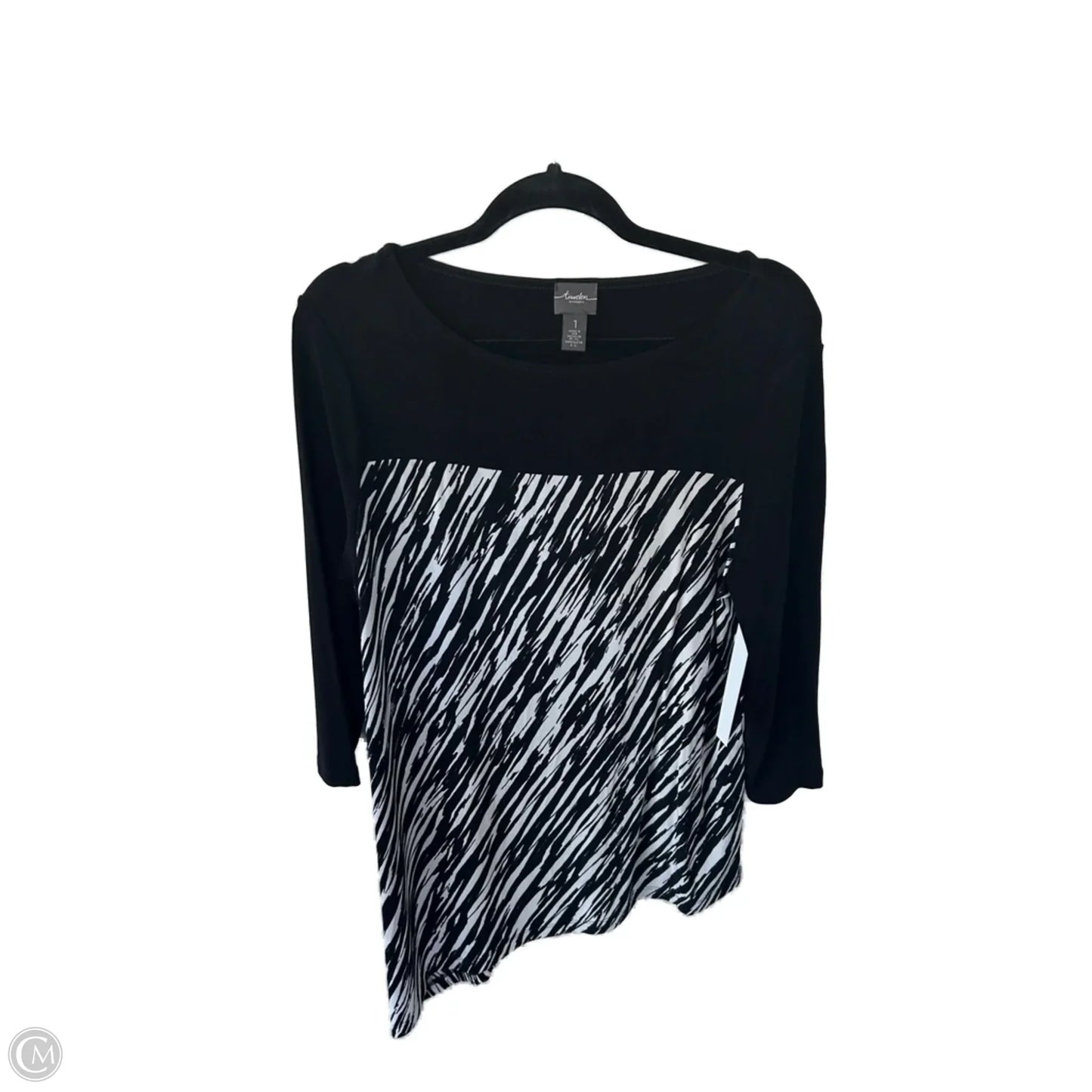 Top 3/4 Sleeve By Chicos In Black & Cream, Size: M