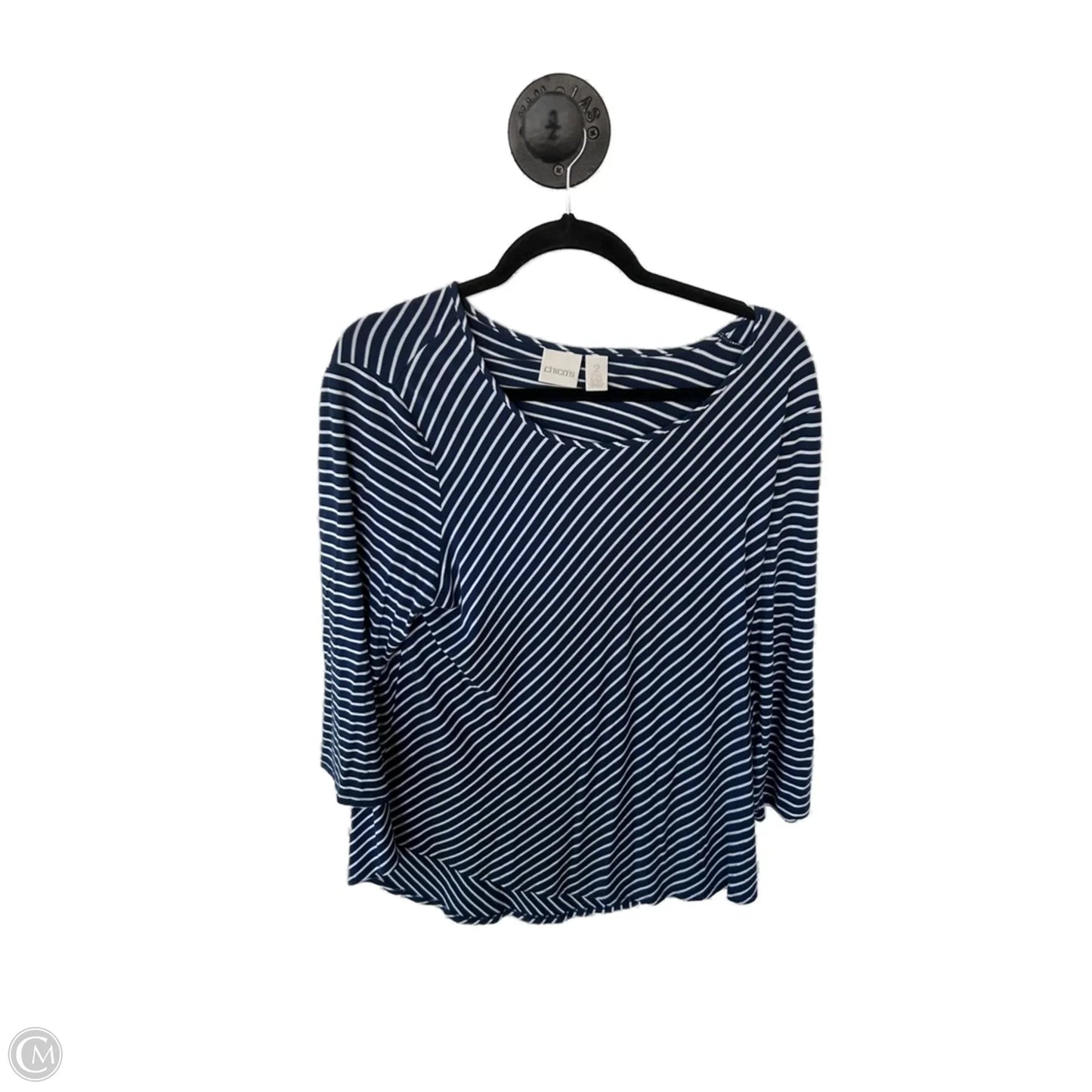 Top 3/4 Sleeve Basic By Chicos In Blue & White, Size: L