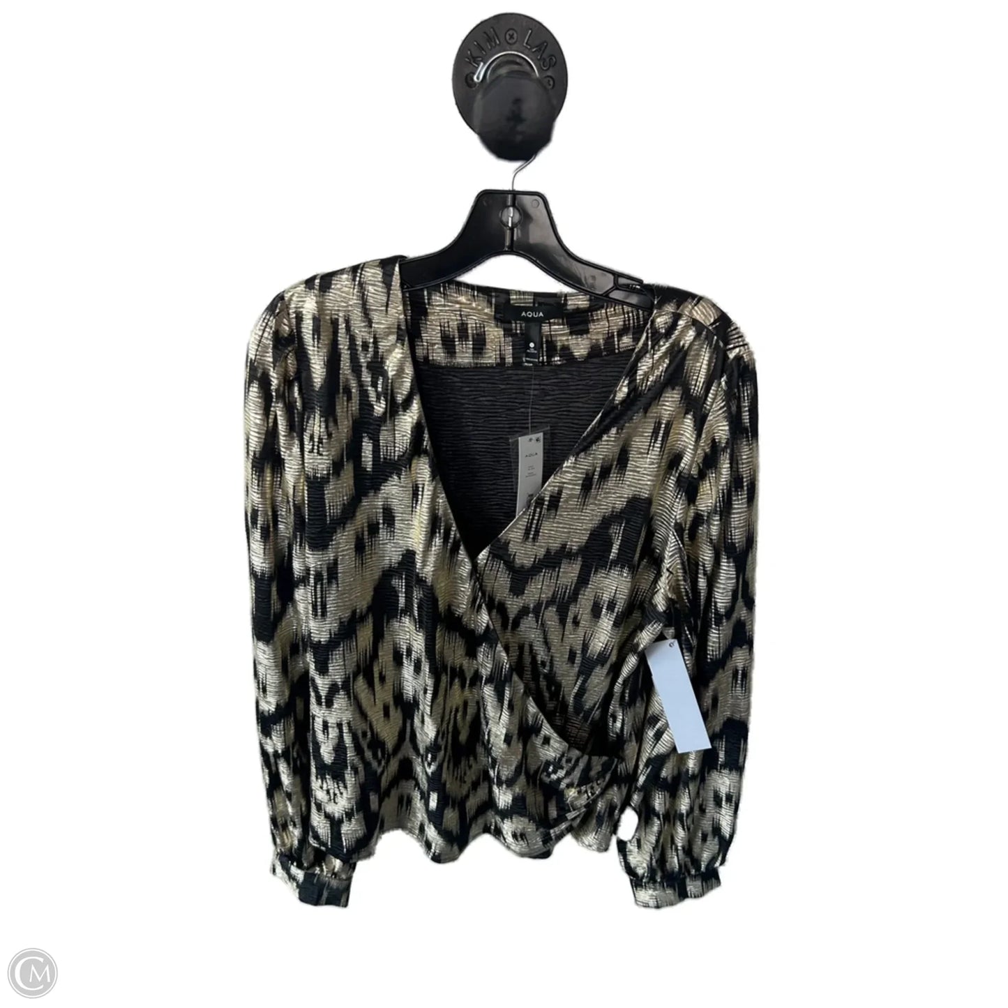 Top Long Sleeve By Aqua In Black & Gold, Size: L