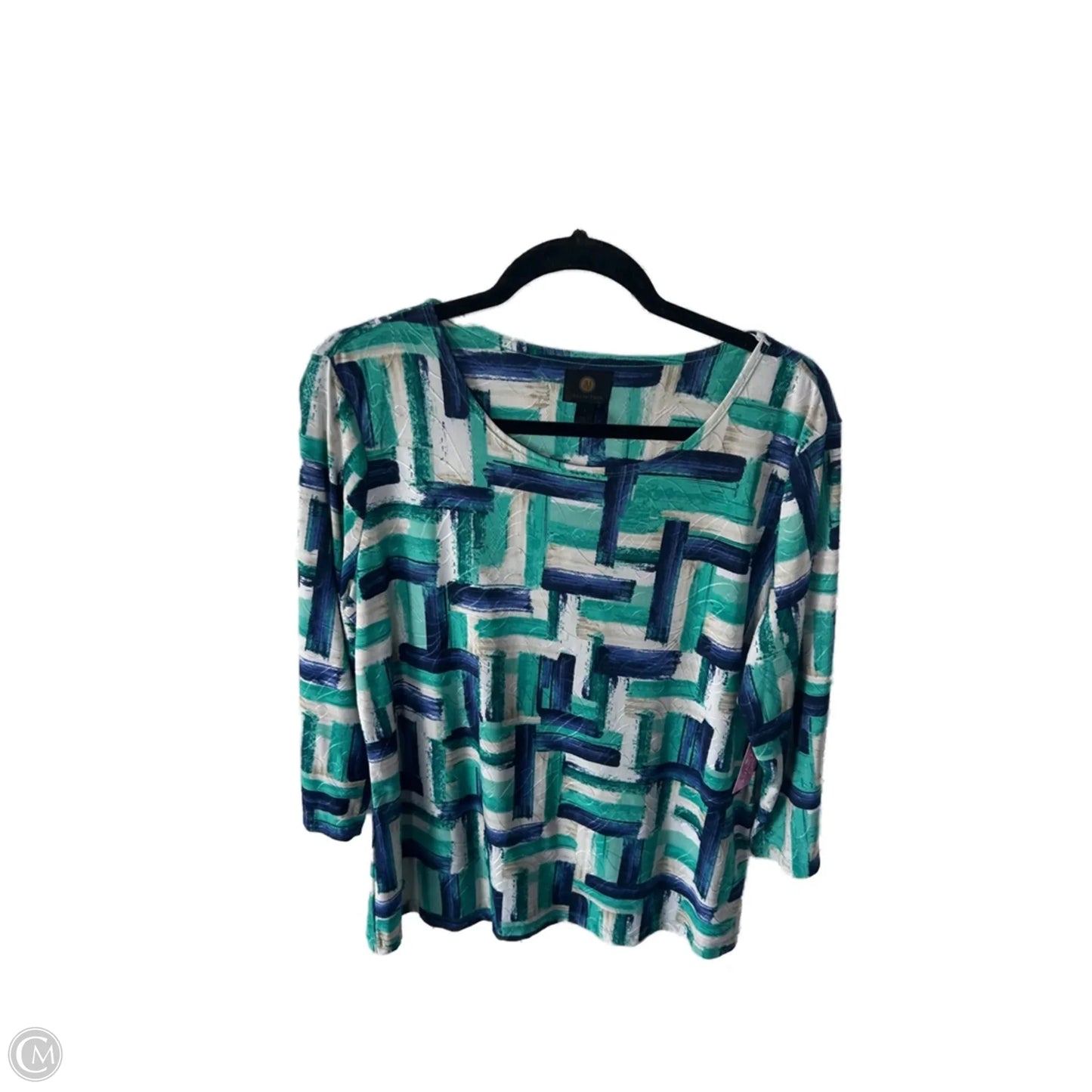 Top 3/4 Sleeve By Jm Collections In Blue & Tan, Size: L