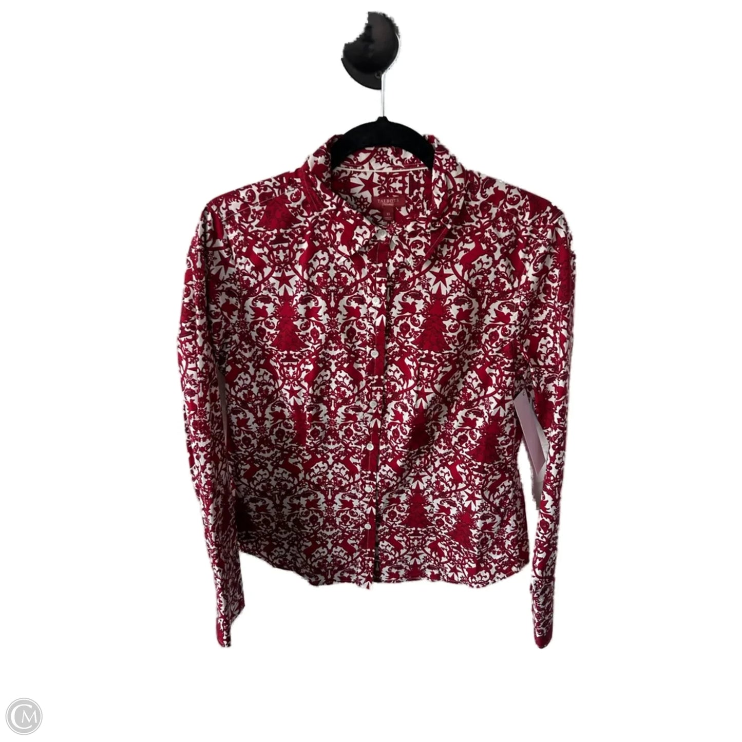 Top Long Sleeve By Talbots In Red & White, Size: M