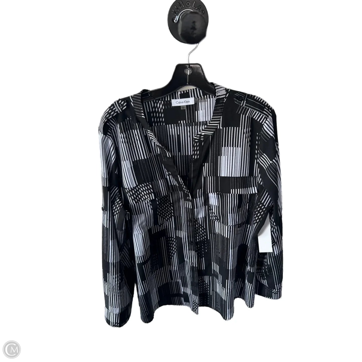 Top Long Sleeve By Calvin Klein In Black & White, Size: Xl