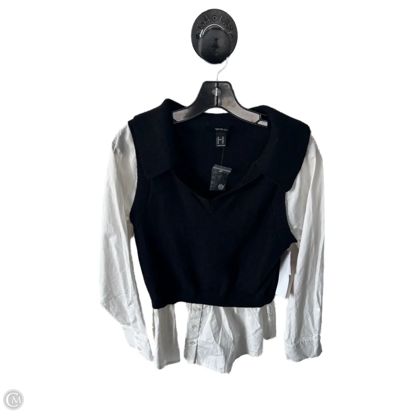 Sweater By Forever 21 In Black & White, Size: Xl