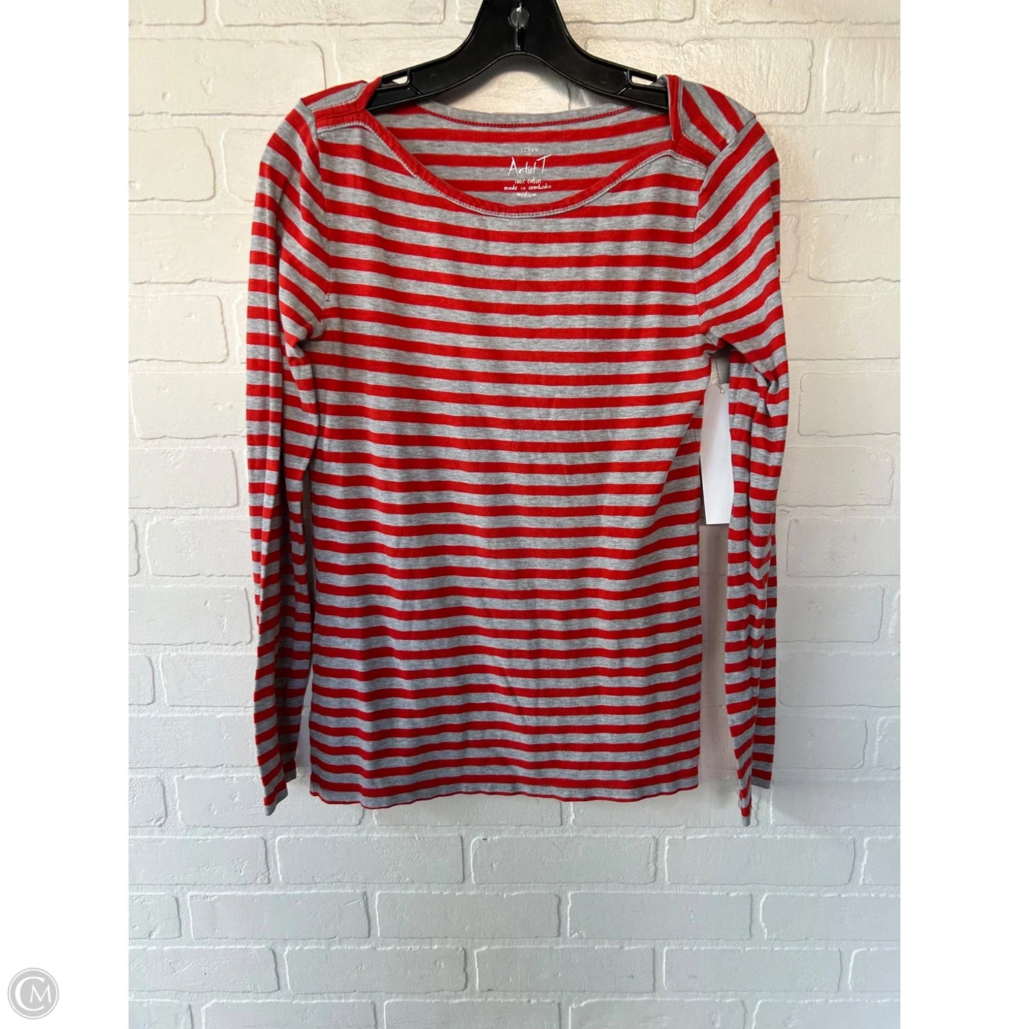 Top Long Sleeve Basic By J. Crew In Grey & Orange, Size: M