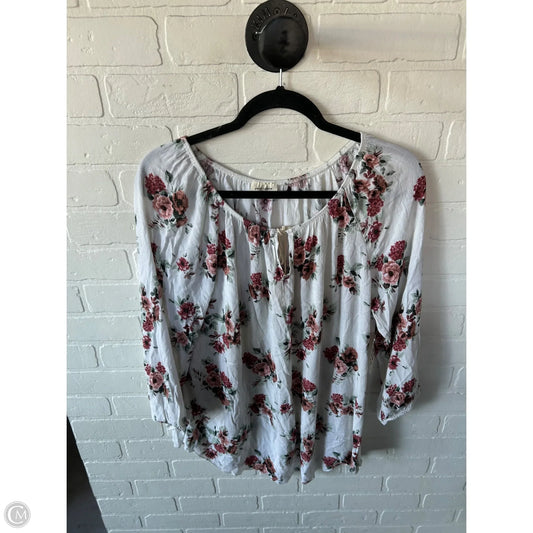 Top Long Sleeve By Free Kisses In Pink & White, Size: Xl