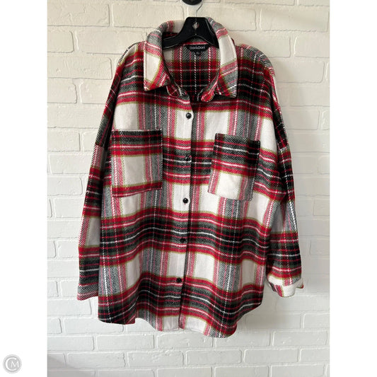 Jacket Shirt By Davi & Dani In Red & White, Size: 1x