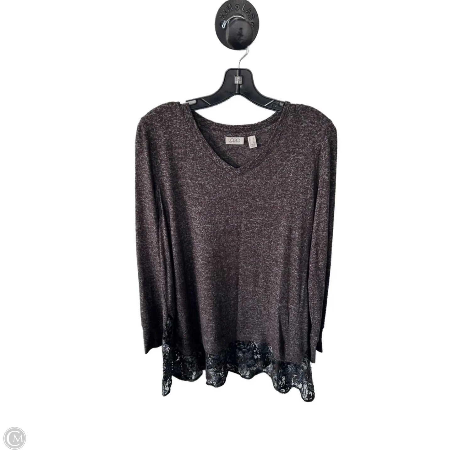 Top Long Sleeve By Logo In Brown, Size: L