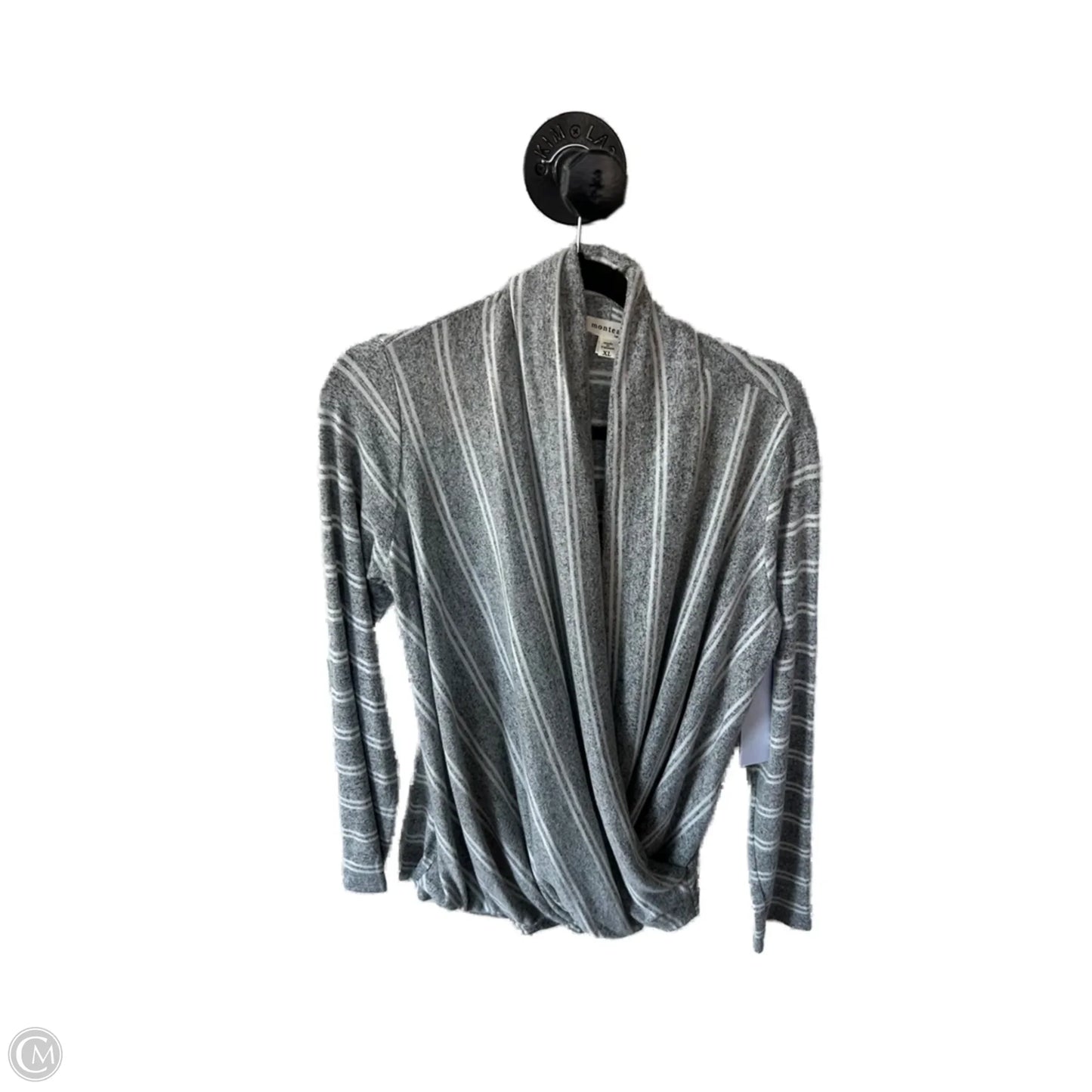 Top Long Sleeve By Monteau In Grey & White, Size: Xl