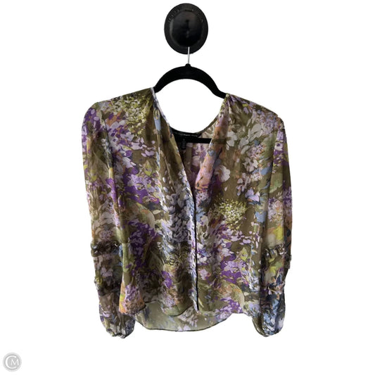 Top Long Sleeve By White House Black Market In Green & Purple, Size: L