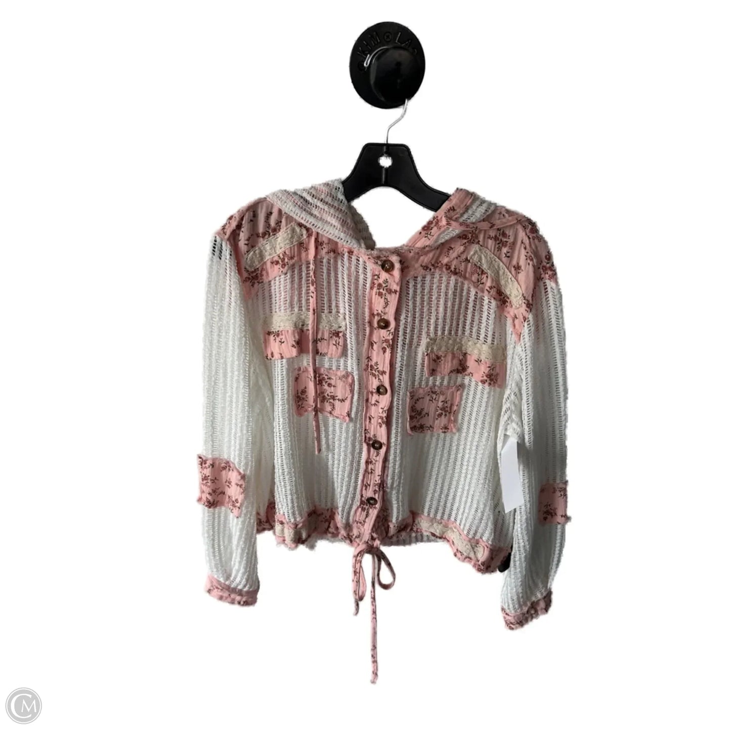 Jacket Shirt By Pol In Pink & White, Size: S