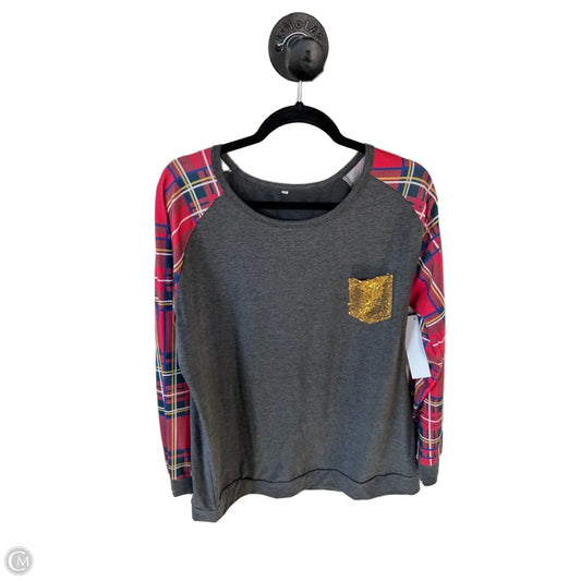 Top Long Sleeve By Cme In Grey & Red, Size: Xxl