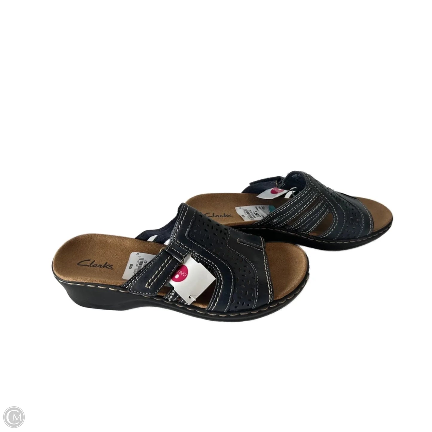 Sandals Heels Wedge By Clarks In Black & Blue, Size: 10