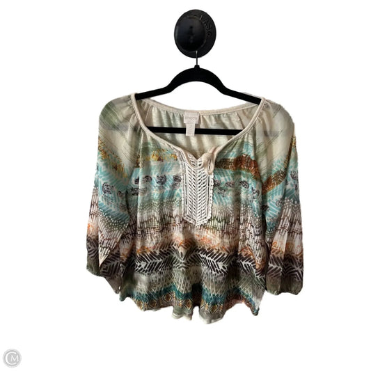 Top 3/4 Sleeve By Chicos In Green & Tan, Size: L