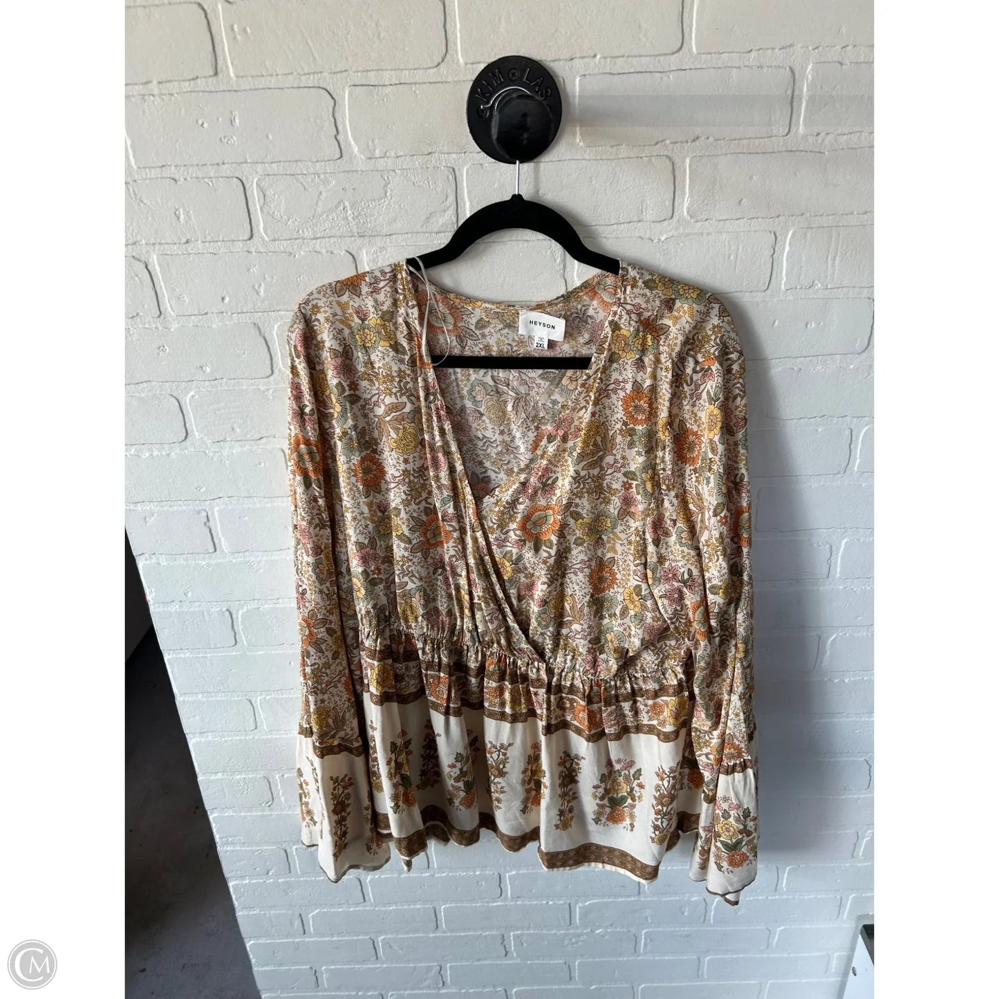 Top Long Sleeve By Heyson In Orange & Tan, Size: 2x