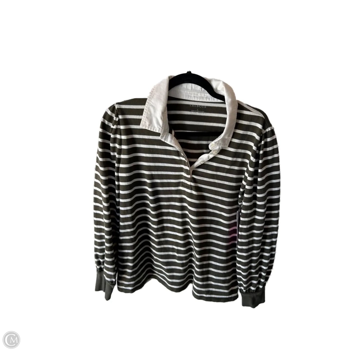 Top Long Sleeve By Talbots In Green & White, Size: L