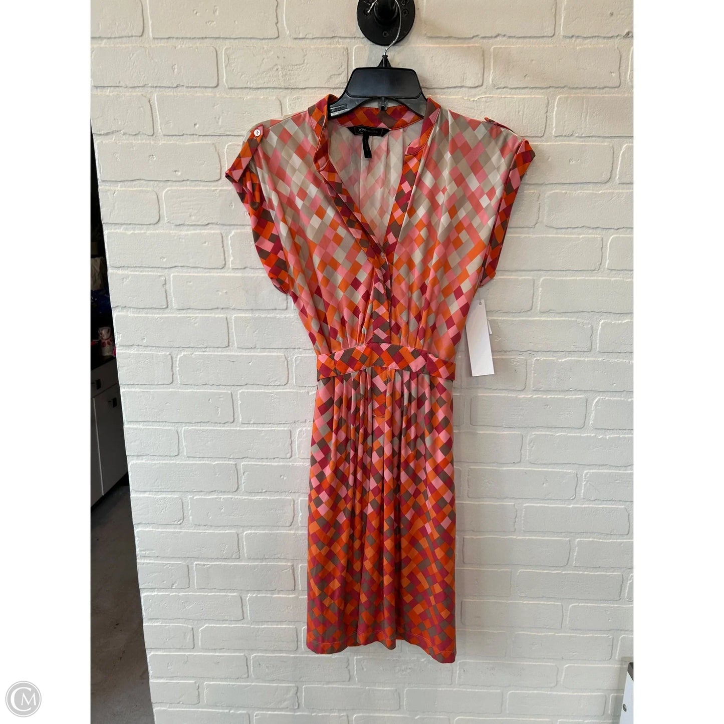 Dress Casual Short By Bcbgmaxazria In Orange & Tan, Size: S