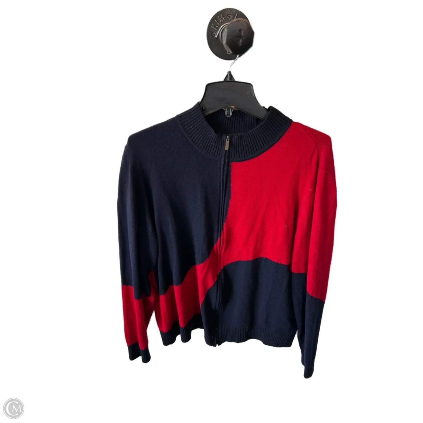 Sweater Cardigan Luxury Designer By St John Collection In Blue & Red, Size: Xl