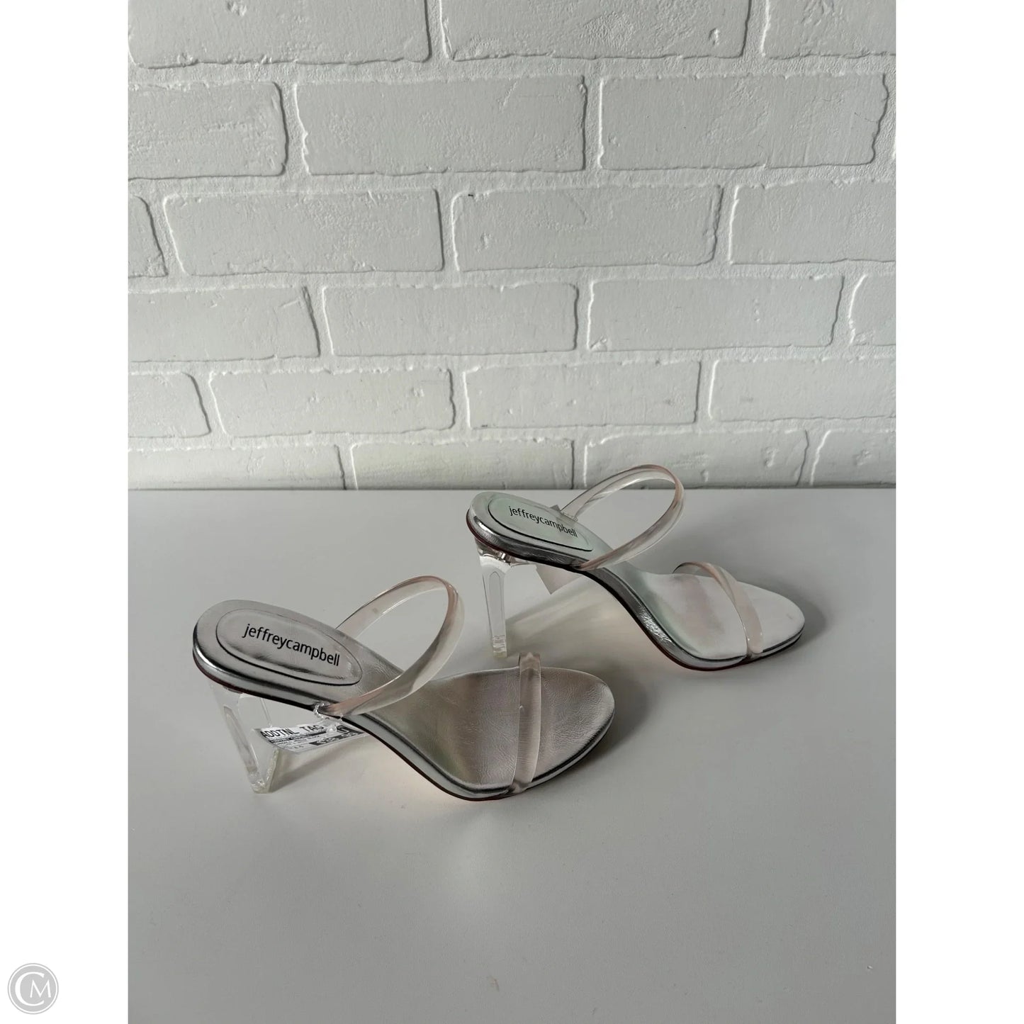 Sandals Heels Block By Jeffrey Campbell In Silver & White, Size: 8.5