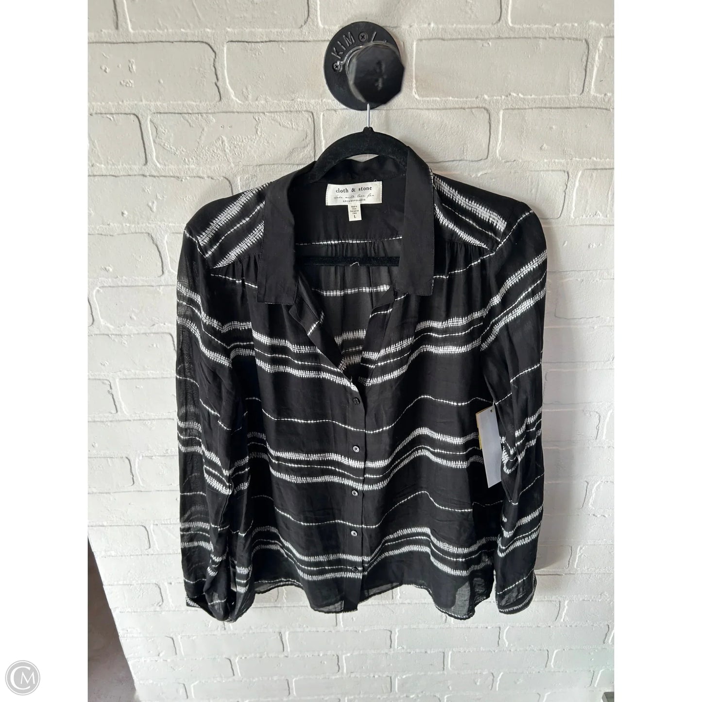 Top Long Sleeve By Cloth & Stone In Black & White, Size: L