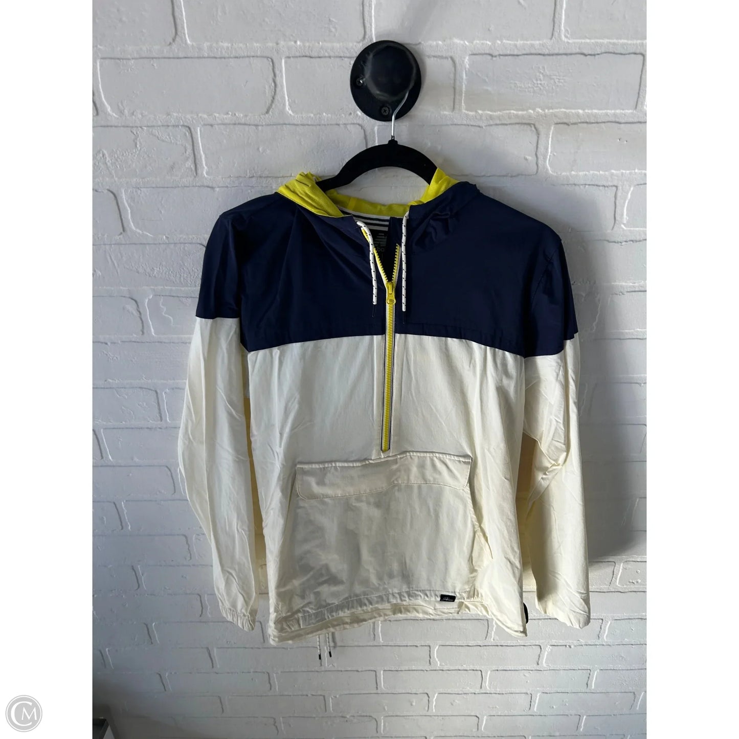 Jacket Windbreaker By New Balance In Blue & Cream, Size: L