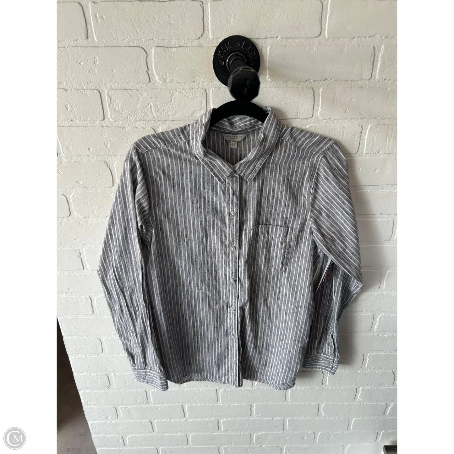 Top Long Sleeve By Lucky Brand In Grey & White, Size: M
