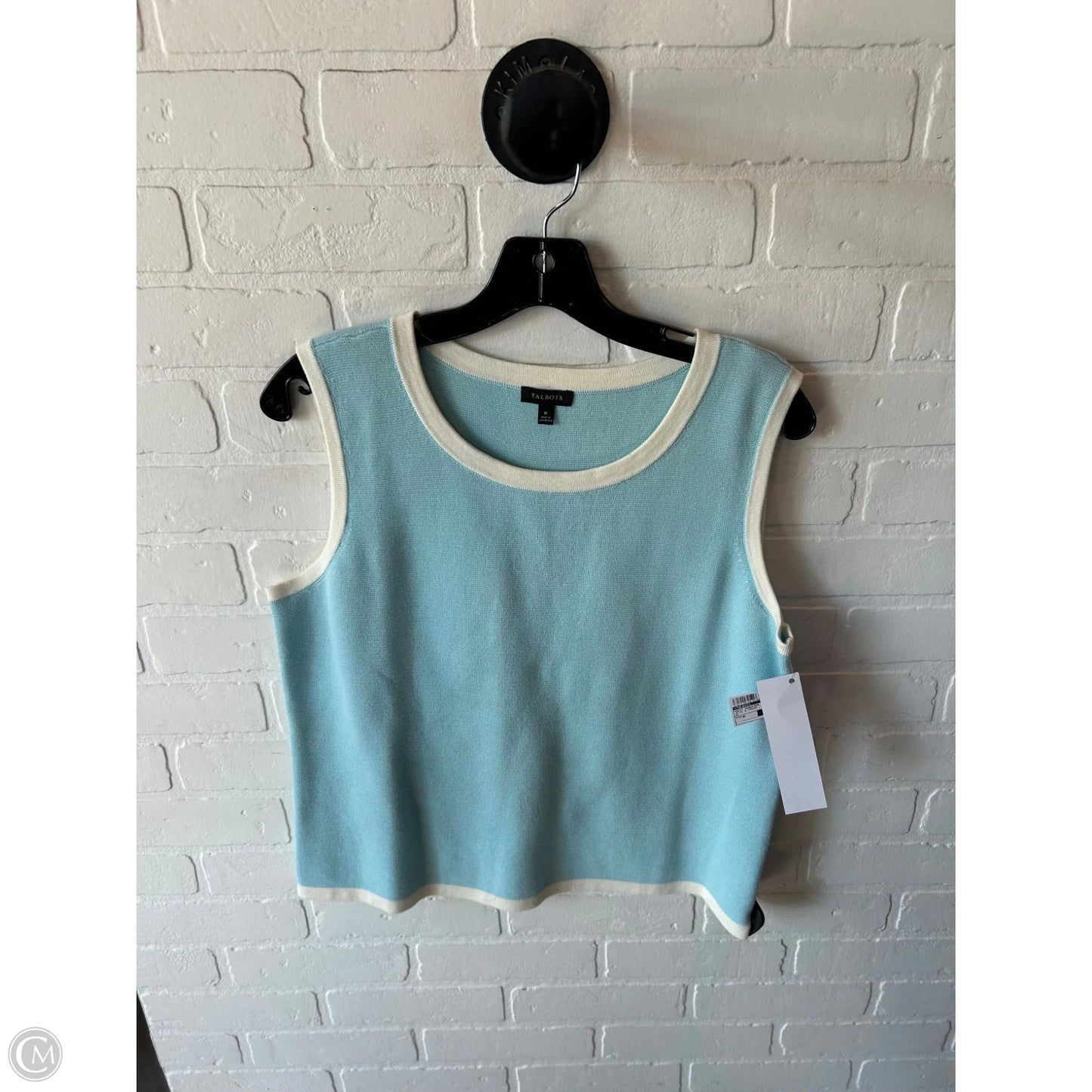 Vest Sweater By Talbots In Blue & Cream, Size: M