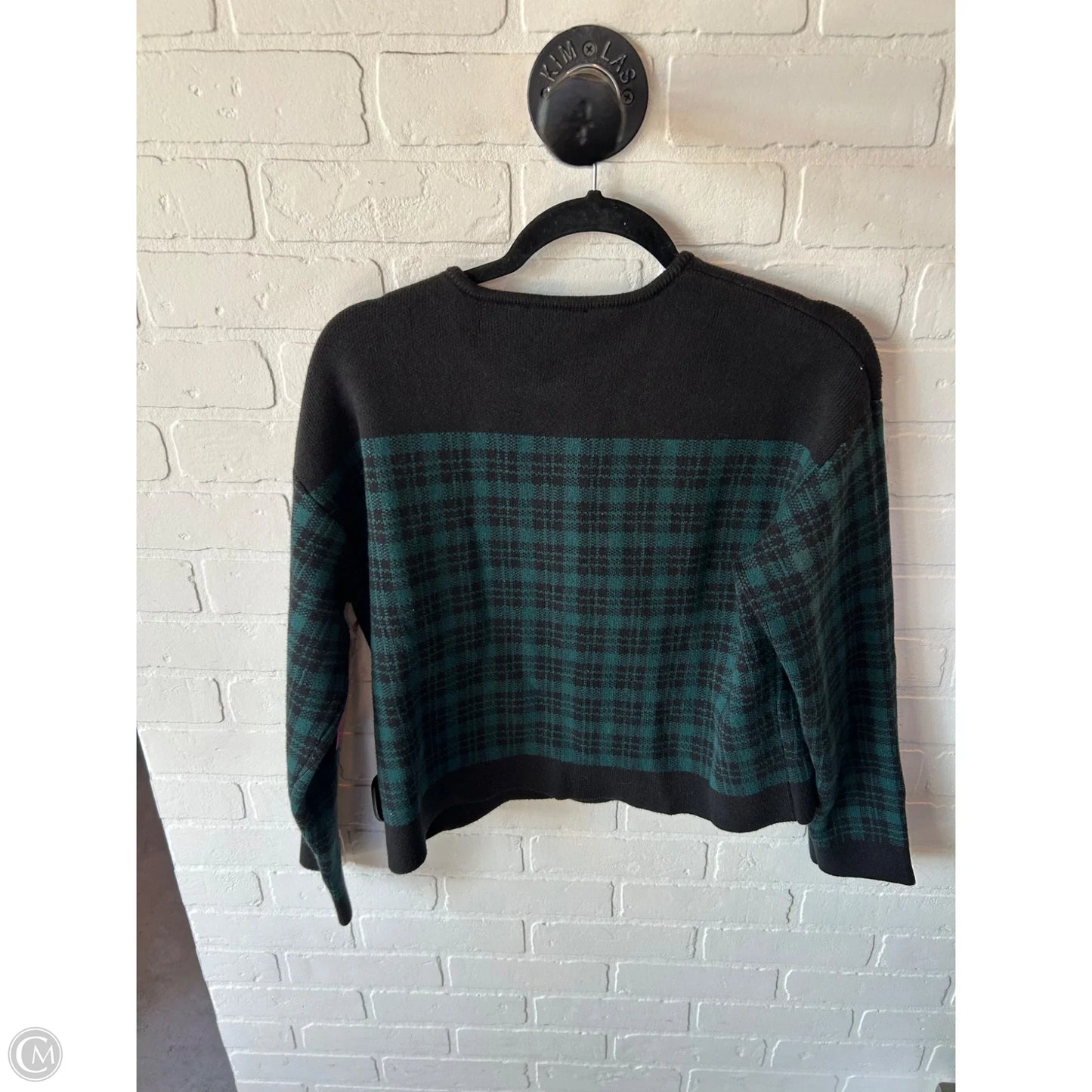 Sweater Cardigan By Ann Taylor In Black & Green, Size: L
