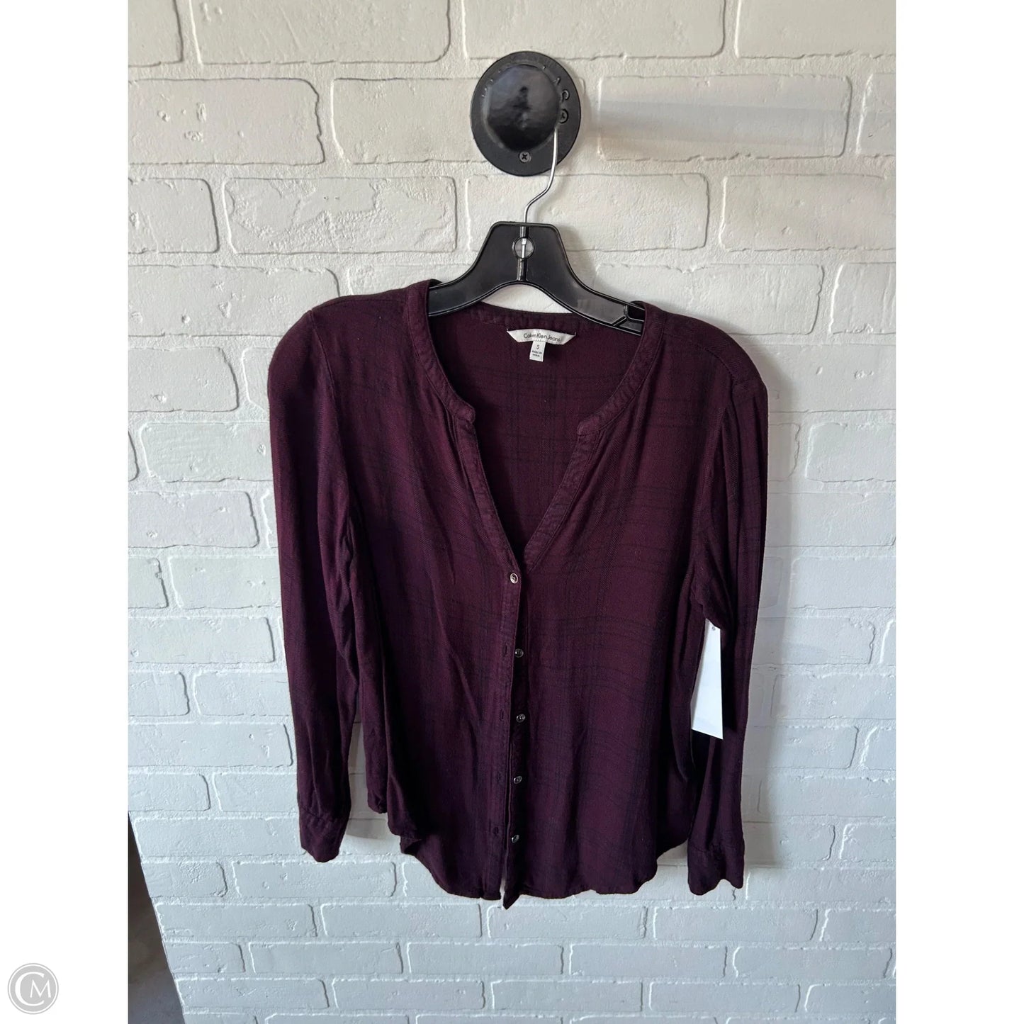 Top Long Sleeve By Calvin Klein In Black & Purple, Size: S