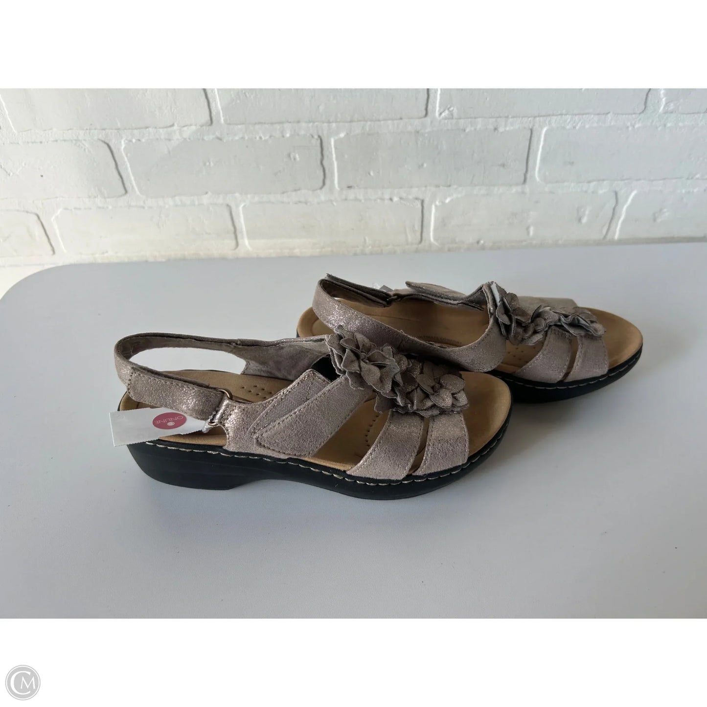 Sandals Heels Wedge By Clarks In Black & Tan, Size: 7