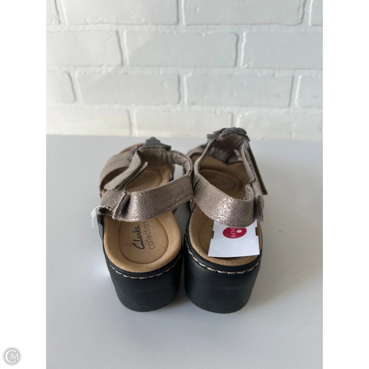 Sandals Heels Wedge By Clarks In Black & Tan, Size: 7