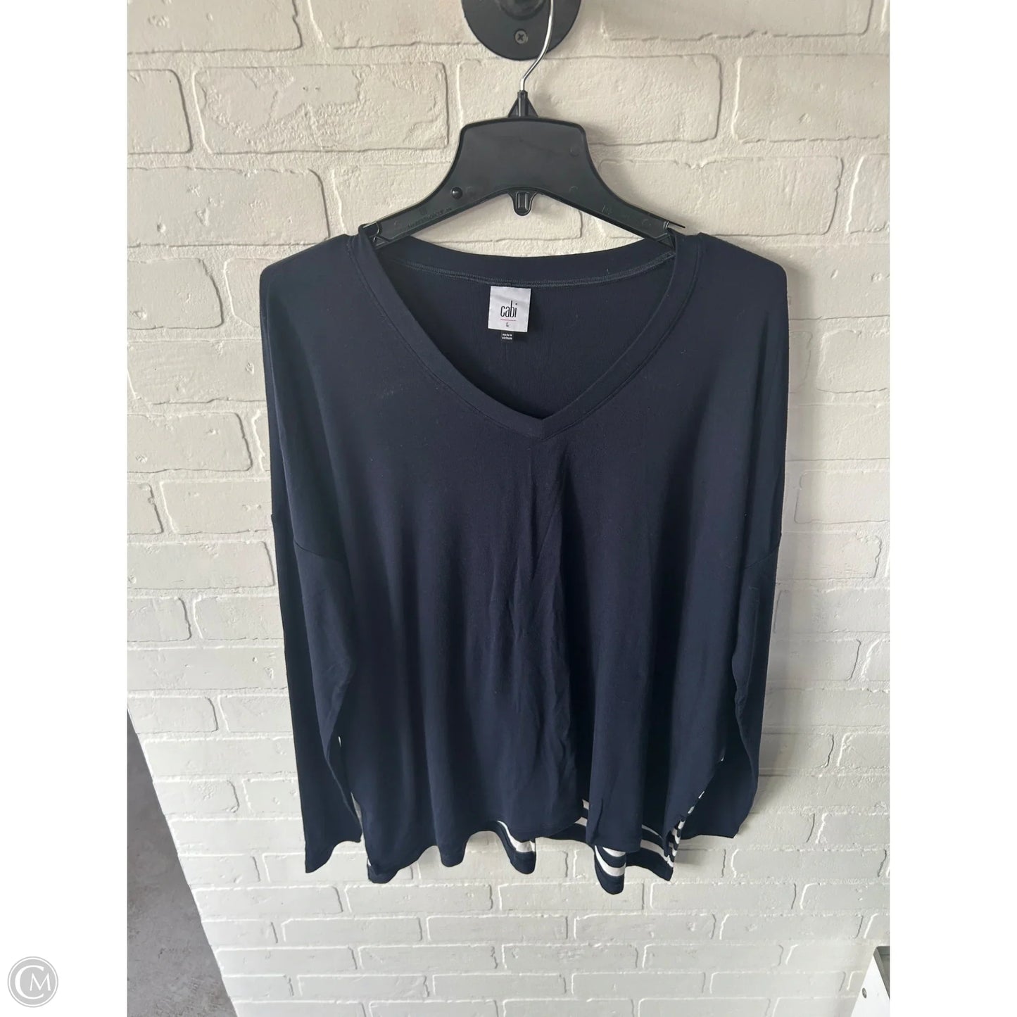 Top Long Sleeve By Cabi In Blue & White, Size: L