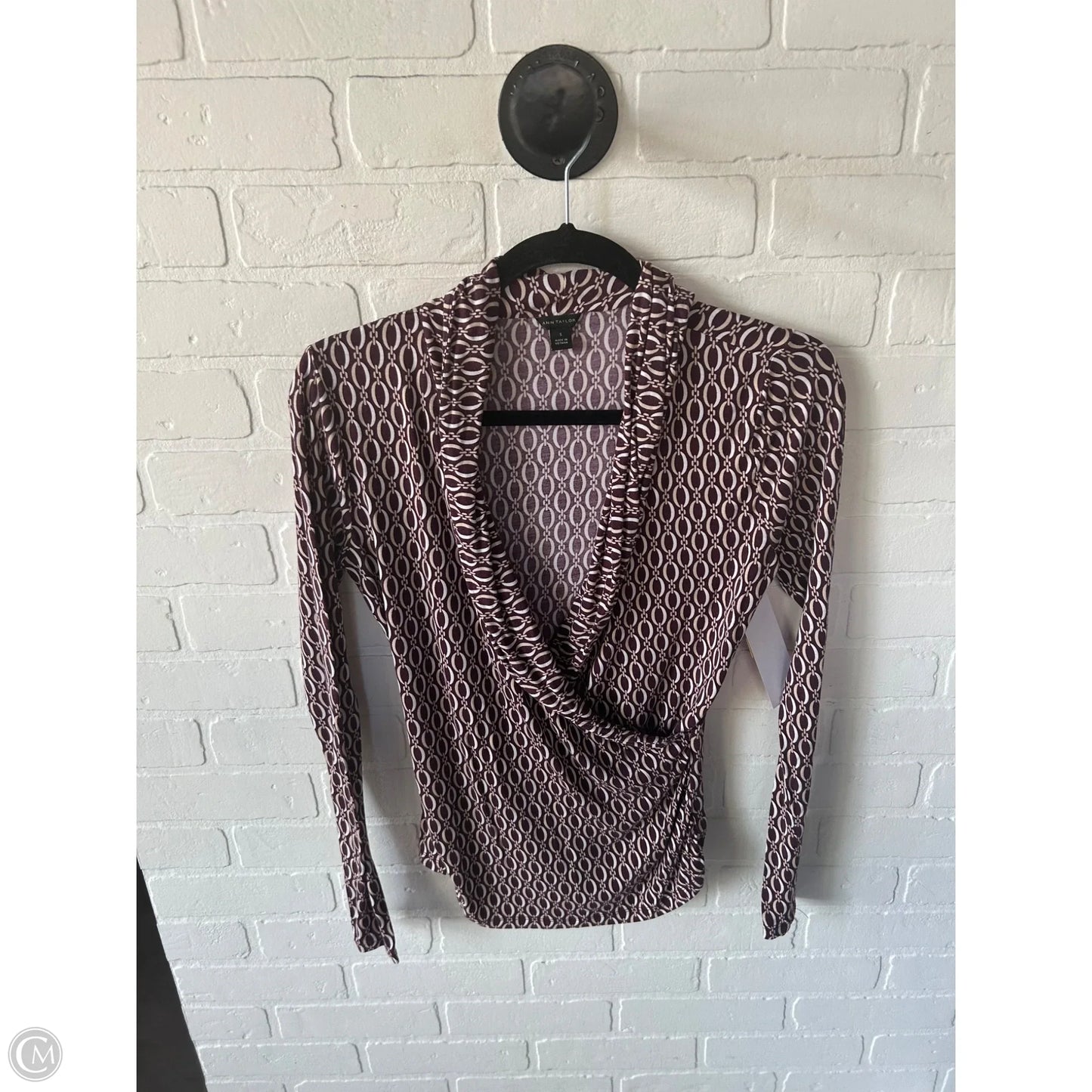 Top Long Sleeve By Ann Taylor In Red & White, Size: S