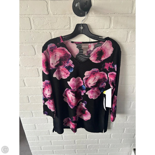 Top 3/4 Sleeve By Chicos In Black & Pink, Size: M