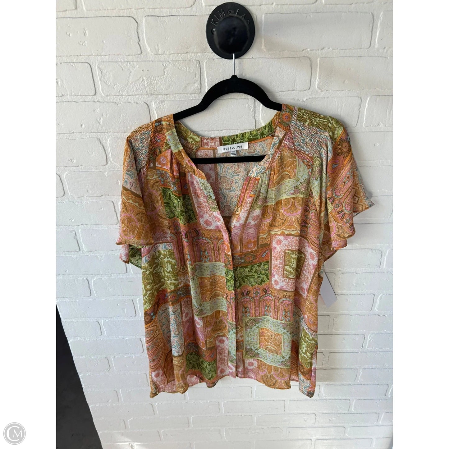 Top Short Sleeve By Rose And Olive In Green & Orange, Size: 2x