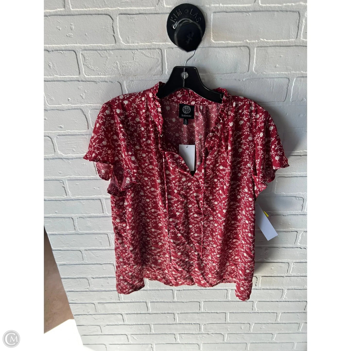Top Short Sleeve By Bobeau In Red & White, Size: Xl