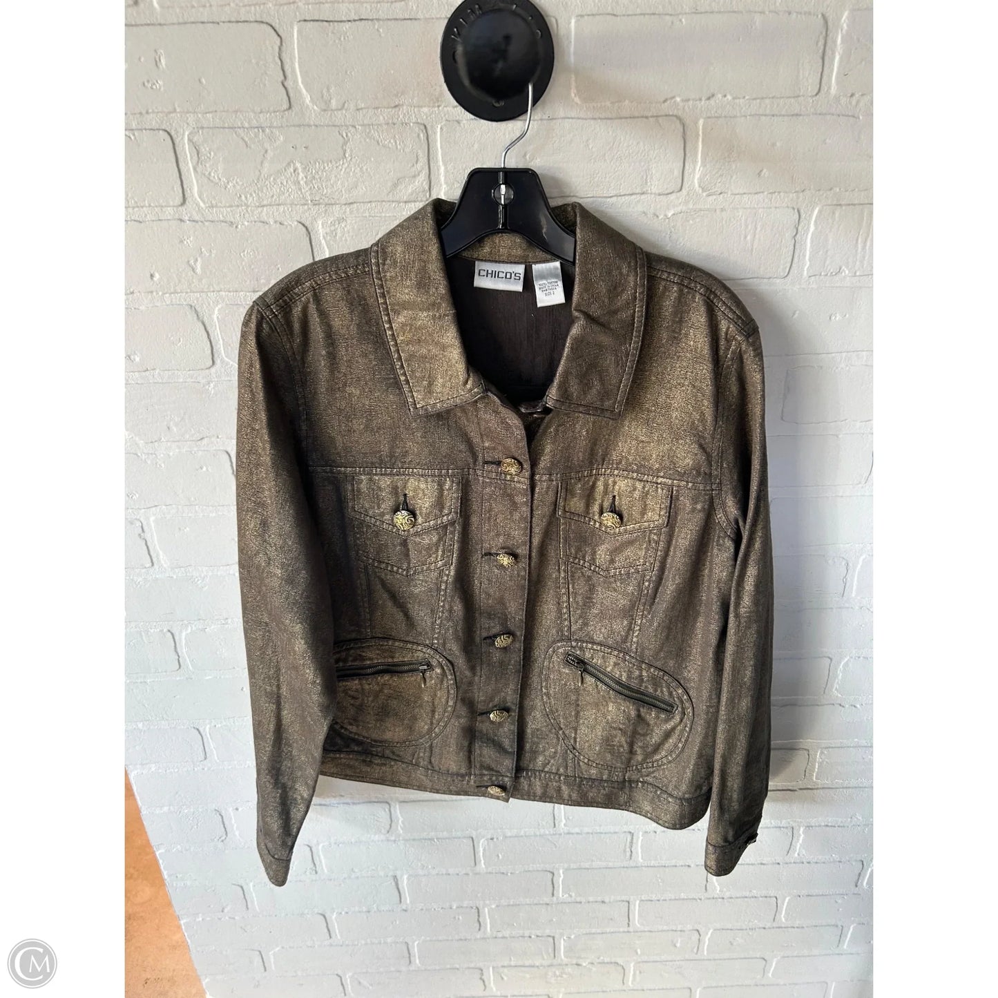 Jacket Other By Chicos In Gold & Grey, Size: L