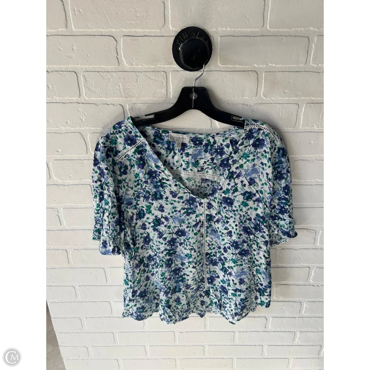 Top Short Sleeve By Lucky Brand In Blue & Green, Size: L