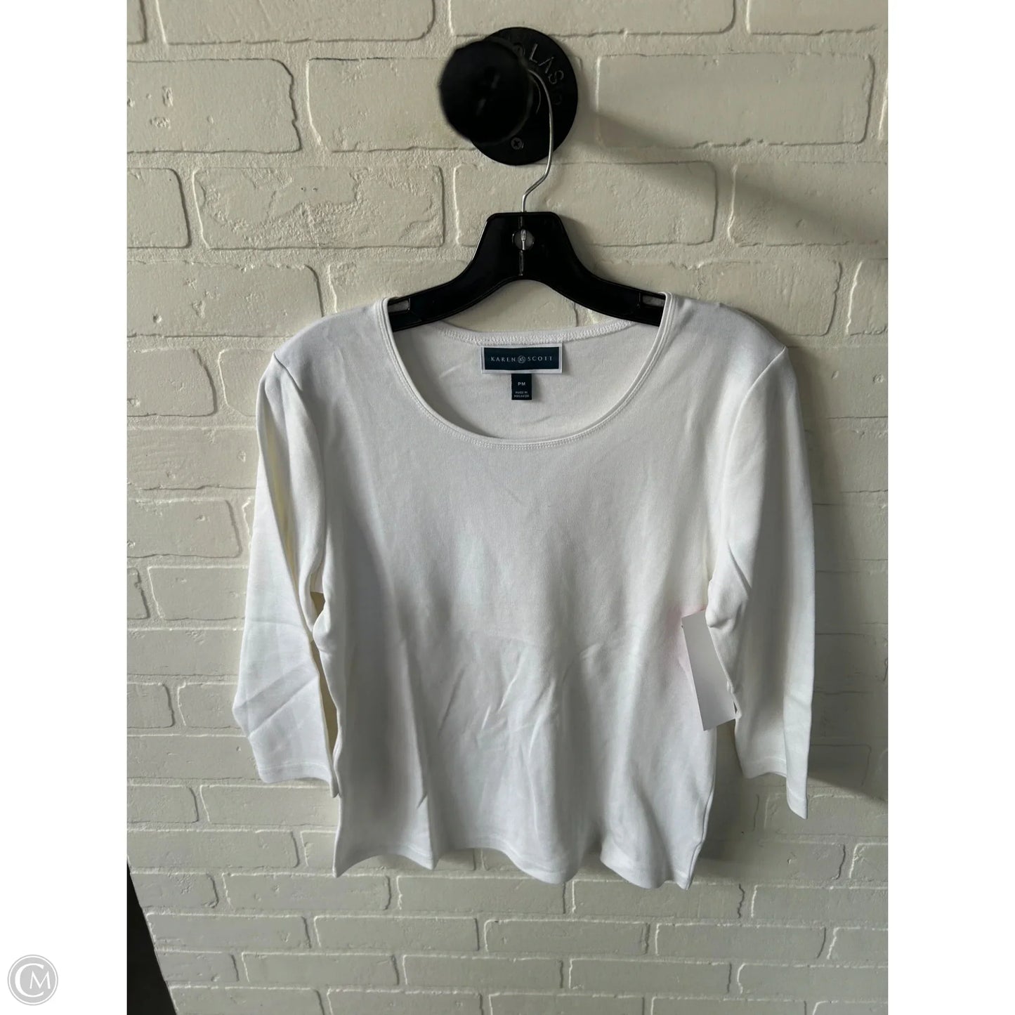 Top 3/4 Sleeve Basic By Karen Scott In White, Size: Mp