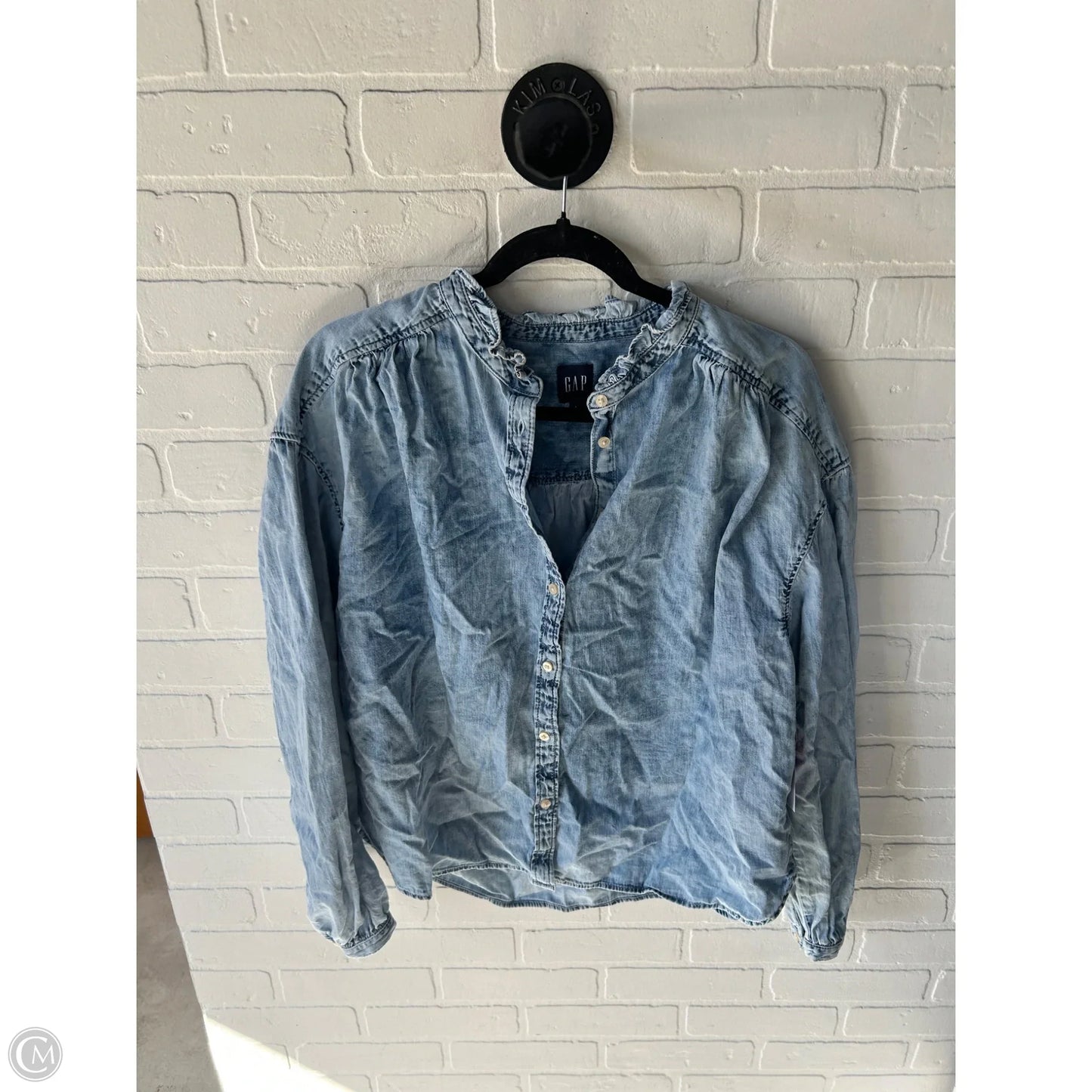 Top Long Sleeve By Gap In Blue Denim, Size: L
