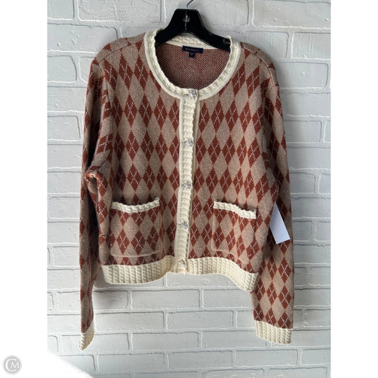 Sweater Cardigan By Skies Are Blue In Brown & Cream, Size: L