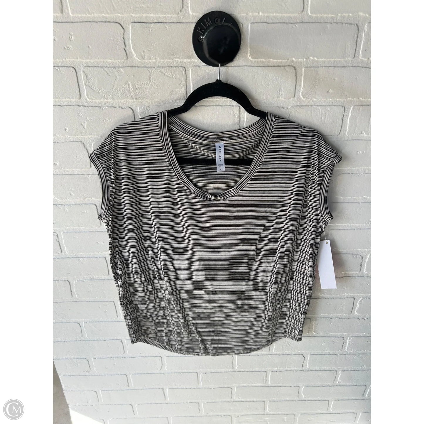 Athletic Top Short Sleeve By Athleta In Black & Tan, Size: S