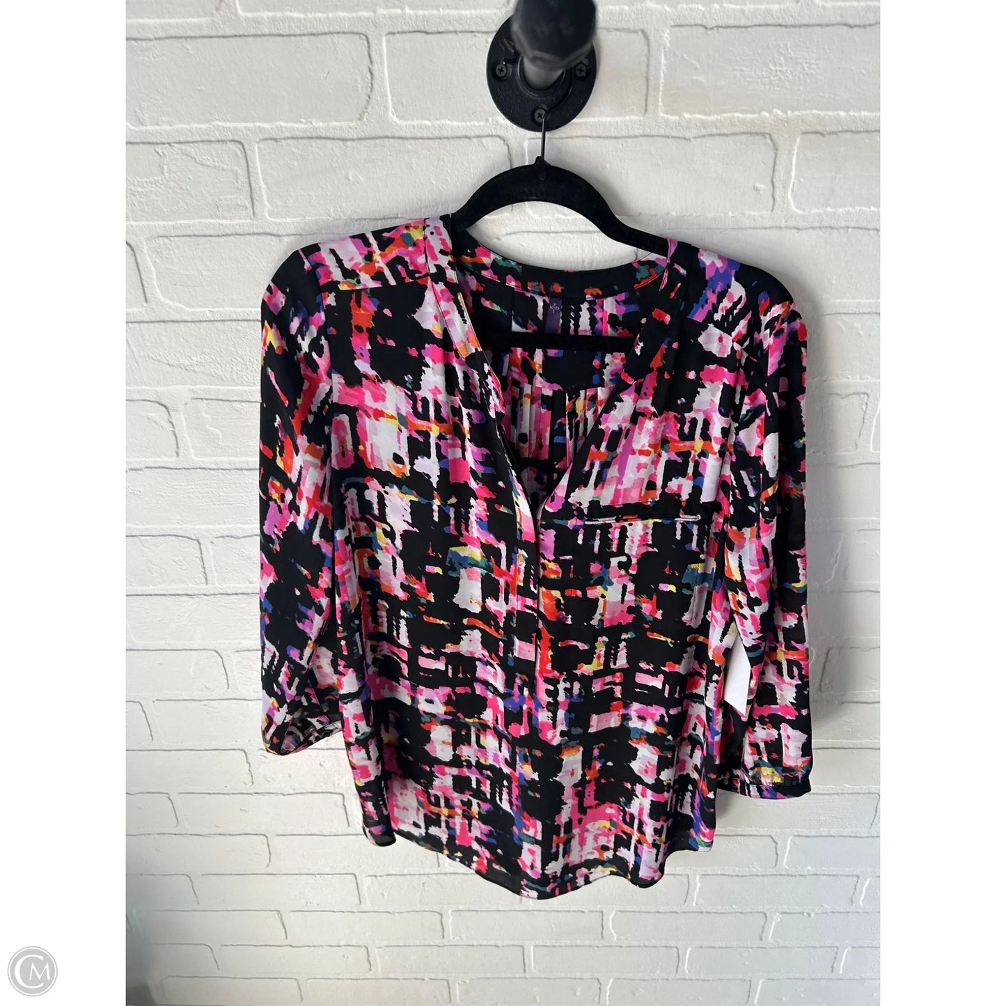 Top 3/4 Sleeve By Not Your Daughters Jeans In Black & Pink, Size: S